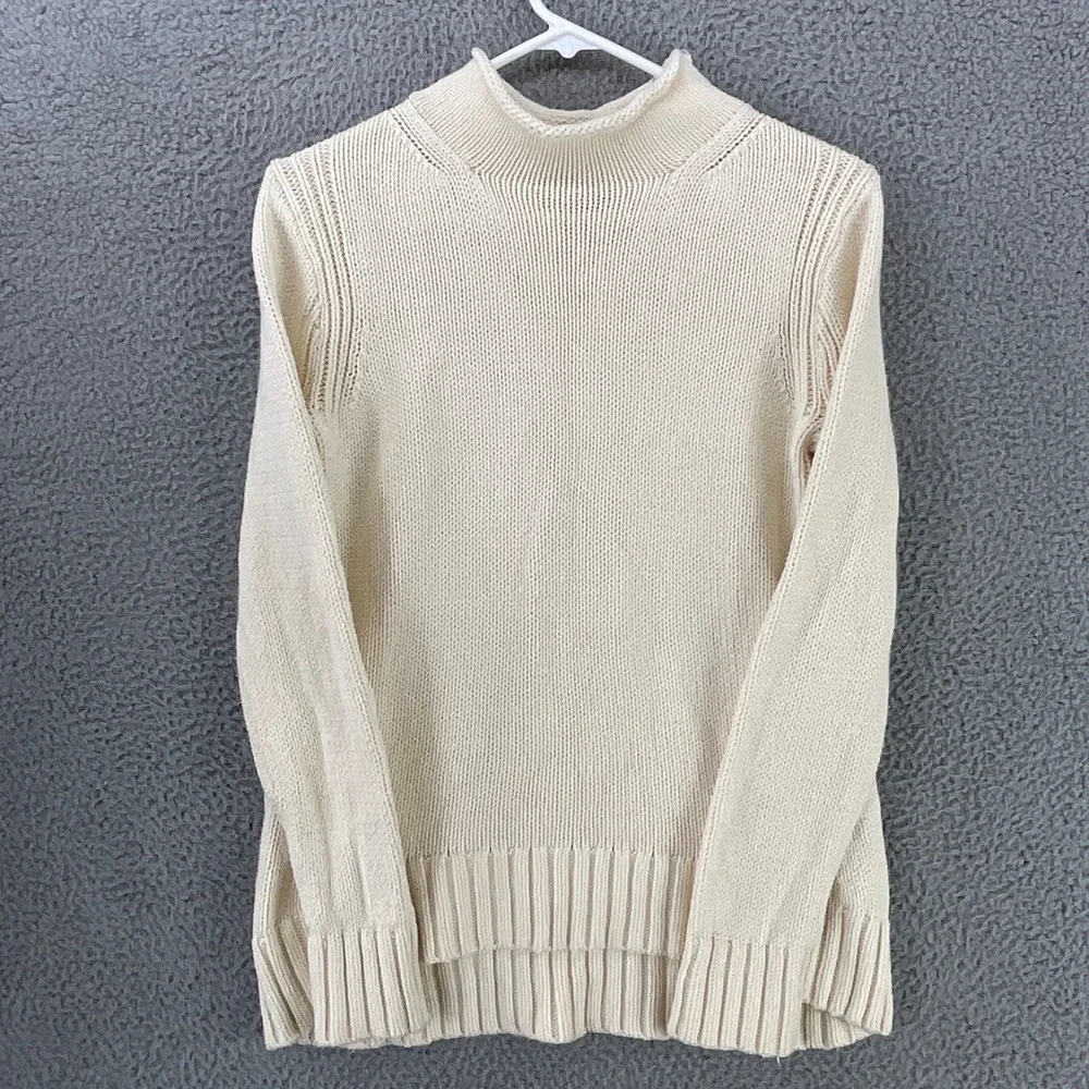 J.Crew Sweater Womens S Cream Excellent Mock Neck Cotton Ribbed Knit 6323 - Picture 2 of 7